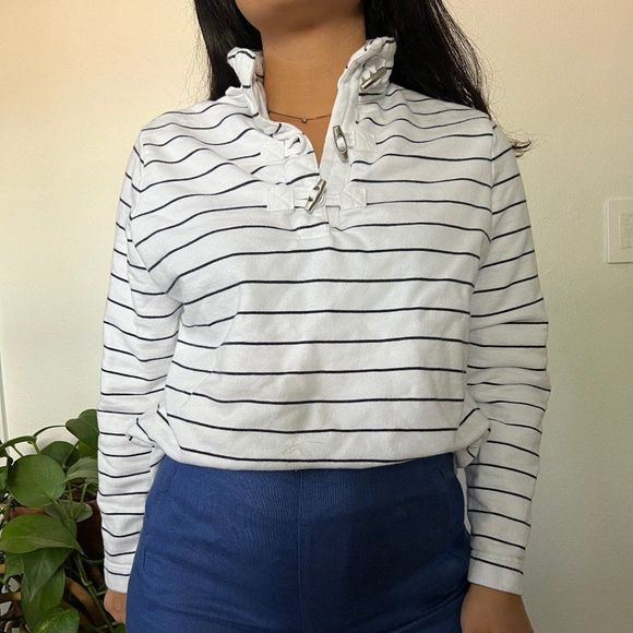 Vintage 90s yacht sweatshirt casual striped nautical style long sleeve Large - Picture 6 of 13